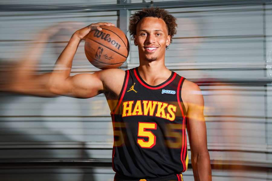 Atlanta Hawks guard Dyson Daniels poses for a photo on media day