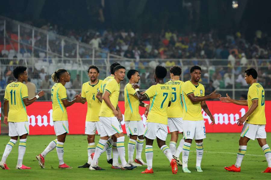 Brazil celebrate Estevao's opener
