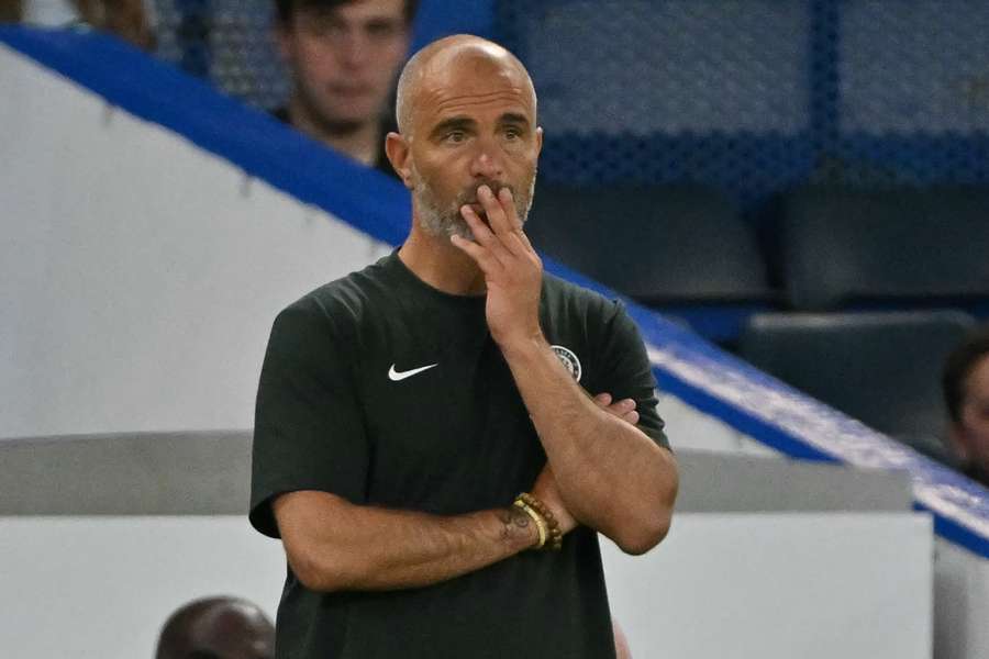 Maresca watches on during Chelsea's clash with Leverkusen