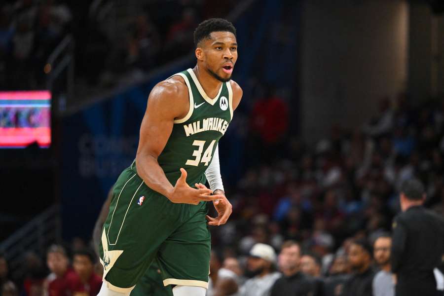 Bucka' Giannis Antetokounmpo celebrates a three-point shot (2025) Bucka' Giannis Antetokounmpo celebrates a three-point shot (2025)