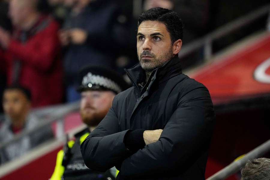 Mikel Arteta looks on with concern during Arsenal's EFL Cup loss to Fleetwood Town.