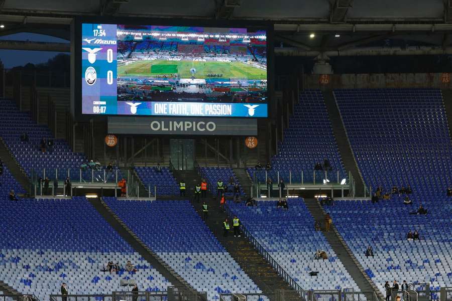 Near empty stands at the Stadion Olimpico during the Lazio-Atalanta clash