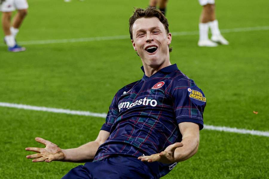 FC Twente's Sondre Orjasaeter celebrates scoring against AZ