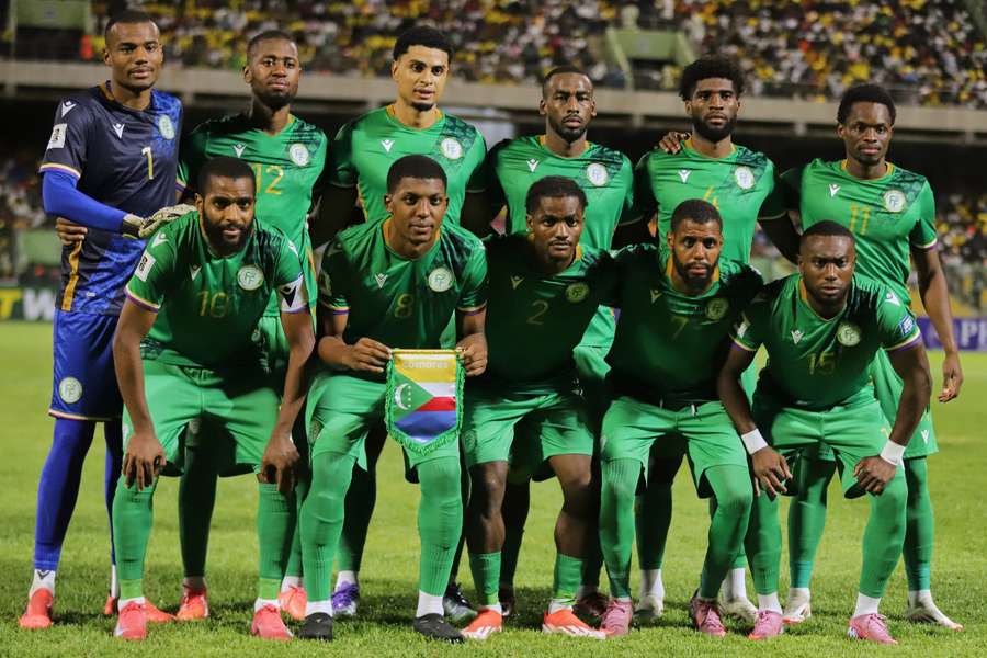 Comoros players posing before the World Cup qualifier in Ghana.