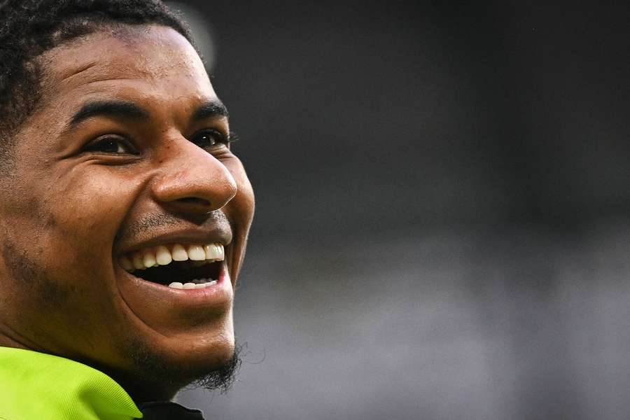 Marcus Rashford reacts prior to the match between Manchester City and Aston Villa
