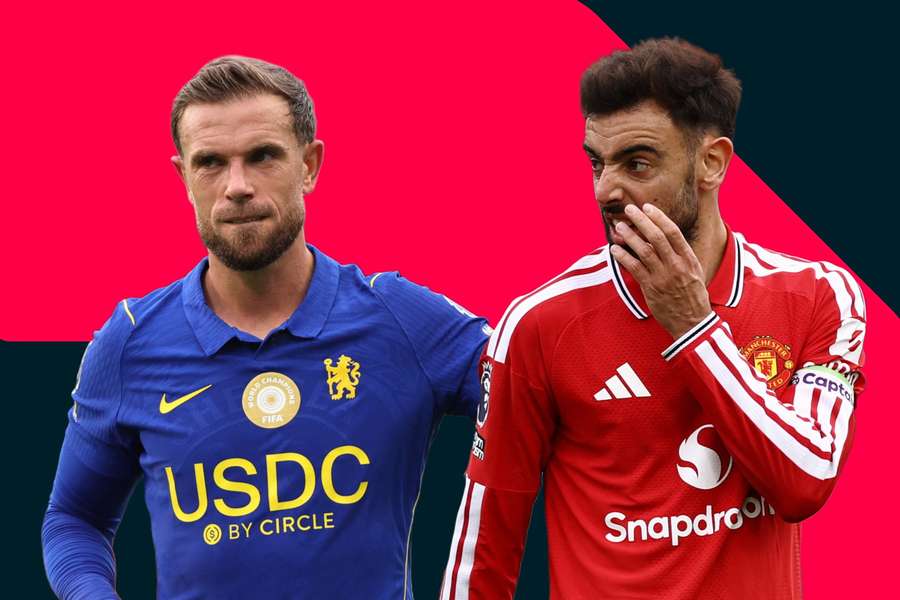 Jordan Henderson (left) and Bruno Fernandes are set to clash on Saturday