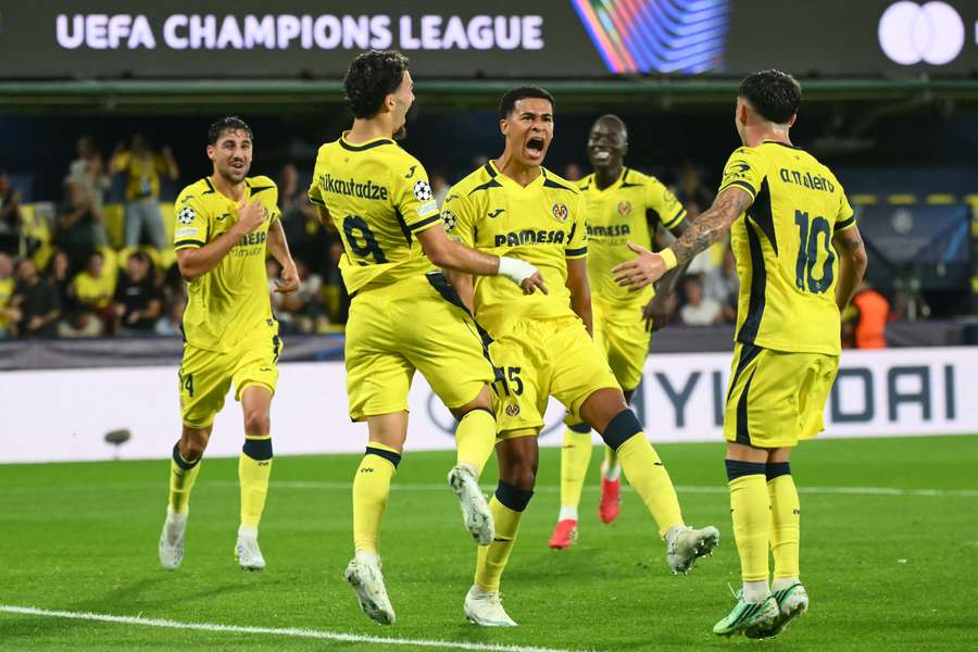 Santiago Mourino, centre, celebrates his goal for Villarreal Santiago Mourino, centre, celebrates his goal for Villarreal