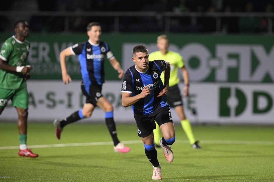 Nicolò Tresoldi after his latest league goal against La Louviere Nicolò Tresoldi after his latest league goal against La Louviere