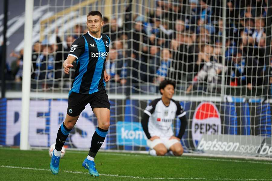 Club Brugge's Nicolo Tresoldi celebrates after scoring against Sint-Truidense VV Club Brugge's Nicolo Tresoldi celebrates after scoring against Sint-Truidense VV