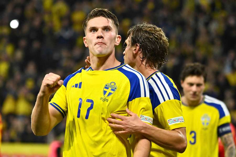 Viktor Gyokeres celebrates one of his four goals scored for Sweden during the Nations League window