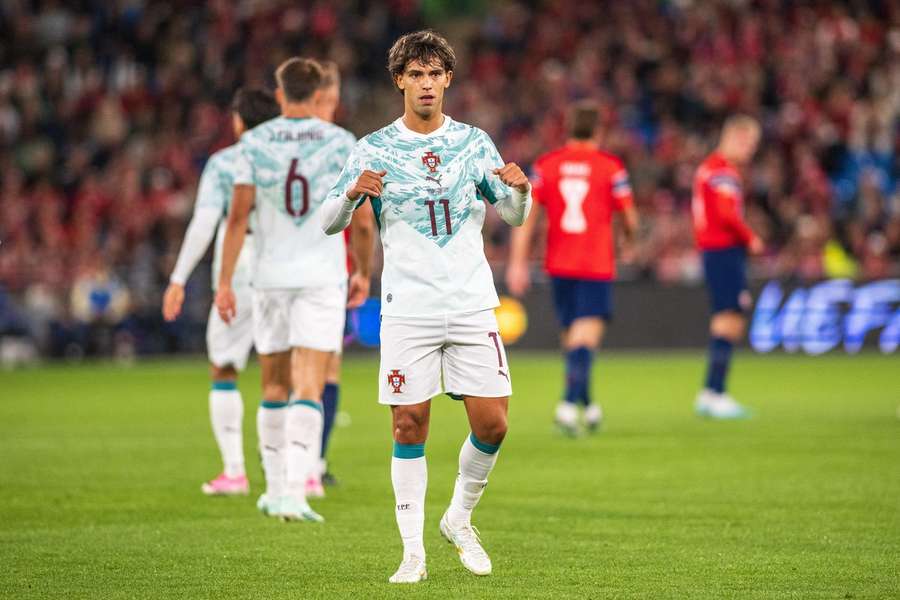Joao Felix celebrates the first goal in the Norway vs. Portugal game