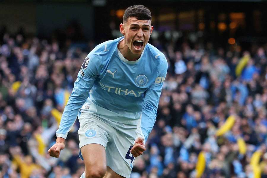 Phil Foden celebrates scoring for Manchester City Phil Foden celebrates scoring for Manchester City