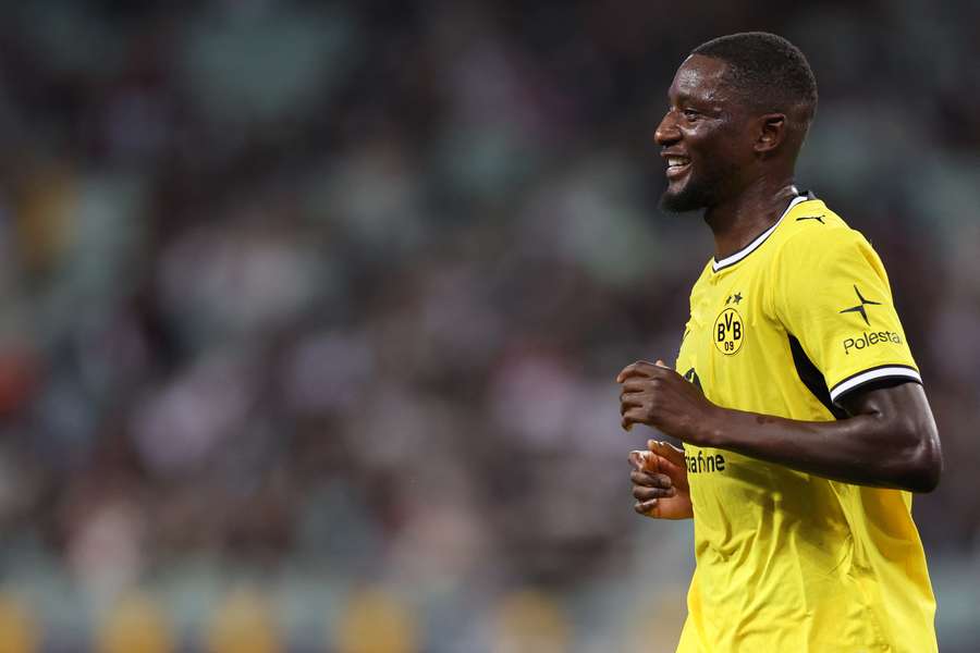 Guirassy celebrates scoring a goal against Sabah Guirassy celebrates scoring a goal against Sabah