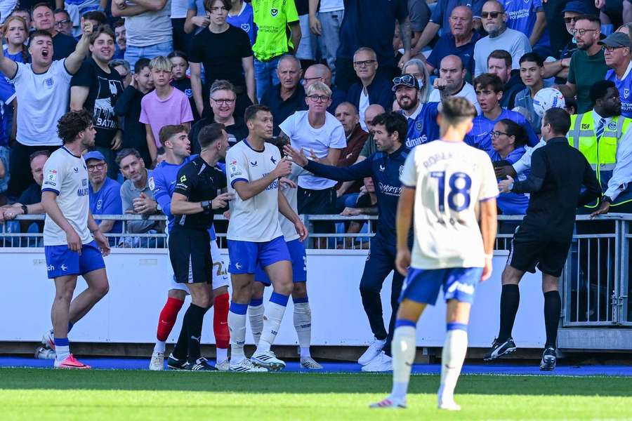 Cardiff's Krystian Bielik appeared to push a Portsmouth supporter in the neck
