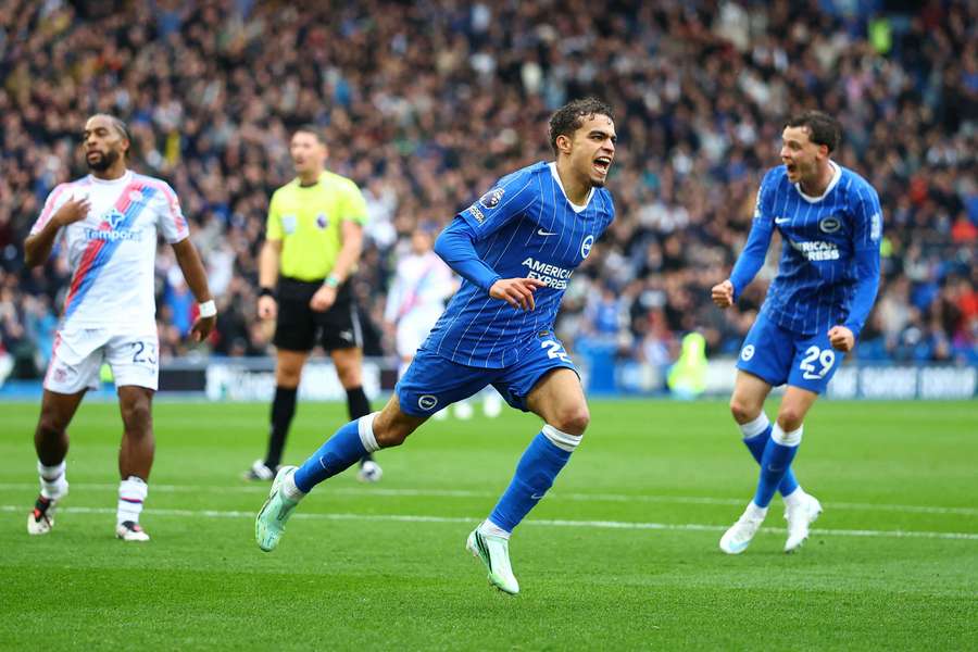 Brighton and Hove Albion's Yasin Ayari celebrates scoring their third goal Brighton and Hove Albion's Yasin Ayari celebrates scoring their third goal