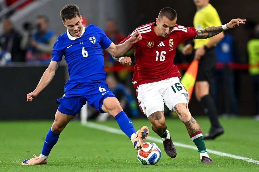 Leo Walta (left) tussles for possession against Hungary's Daniel Lukacs Leo Walta (left) tussles for possession against Hungary's Daniel Lukacs