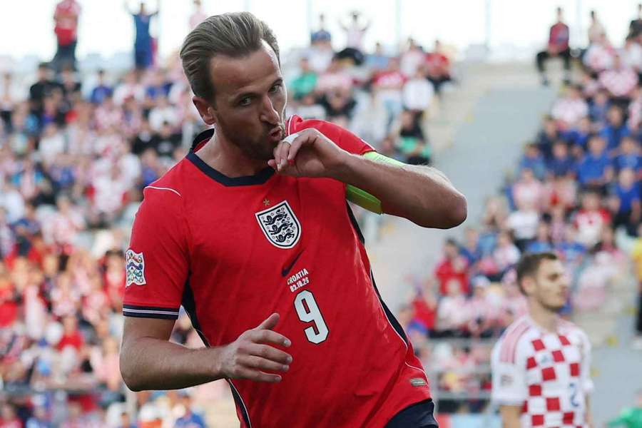 Harry Kane celebrates scoring England's first goal against Croatia