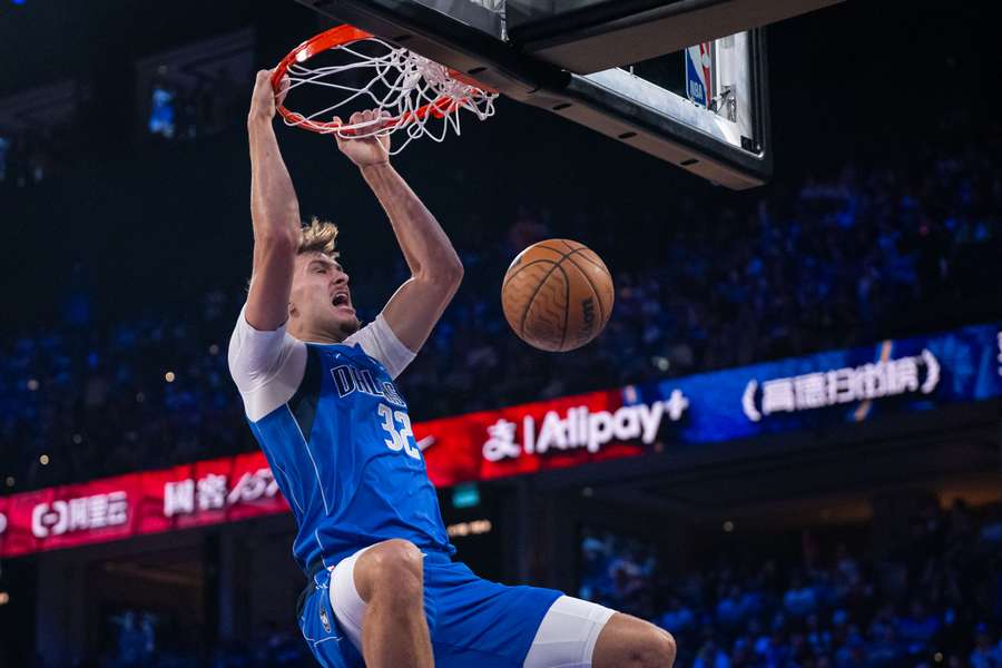 Cooper Flagg during a pre-season game for the Dallas Mavericks against the Houston Rockets in China
