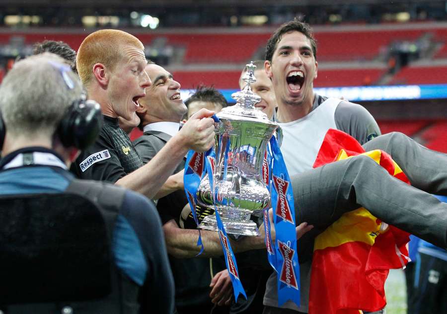 Robles and Martinez celebrating the FA Cup win Robles and Martinez celebrating the FA Cup win