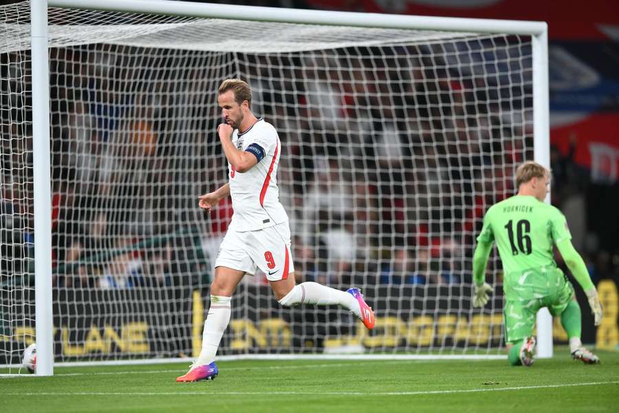 England's Harry Kane celebrates scoring against Czechia