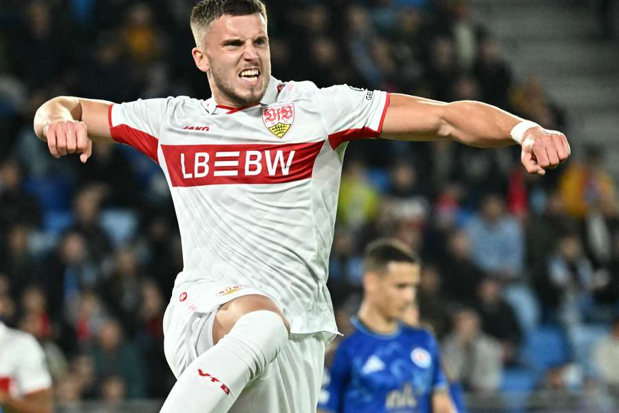 Demirovic celebrates after scoring in the Champions League Demirovic celebrates after scoring in the Champions League