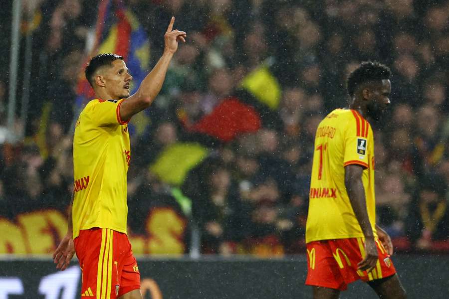 Lens' Florian Sotoca celebrates scoring their first goal Lens' Florian Sotoca celebrates scoring their first goal