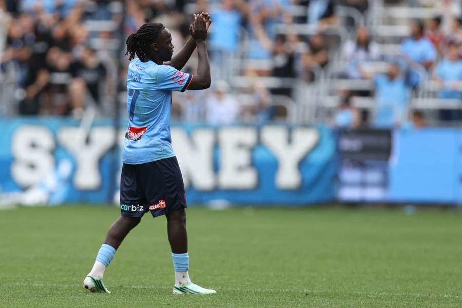 Sydney FC's Akol Akon celebrating their weekend victory over Adelaide United. Sydney FC's Akol Akon celebrating their weekend victory over Adelaide United.