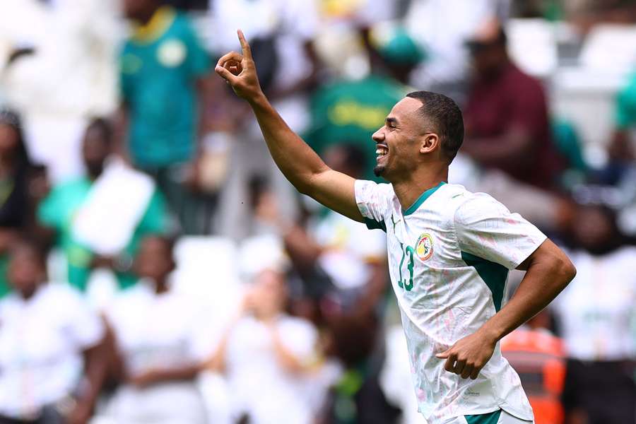 Senegal's Iliman Ndiaye celebrates his goal for Senegal