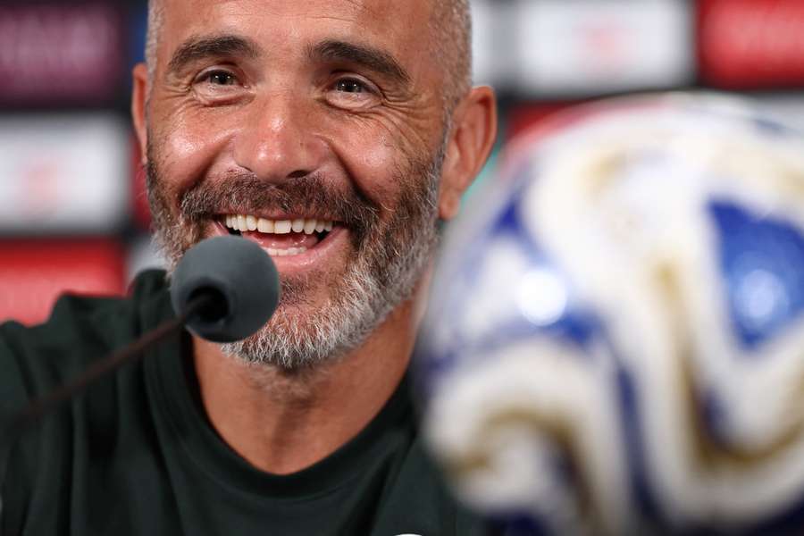 Chelsea's Italian head coach Enzo Maresca reacts during a press conference 