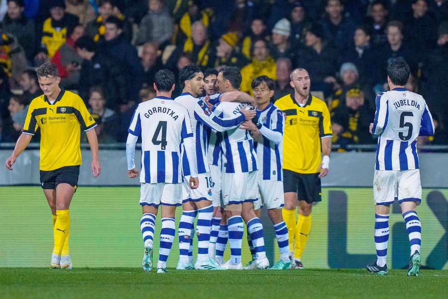 Real Sociedad celebrate one of their goals Real Sociedad celebrate one of their goals