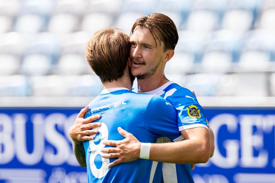 IK Sleipners Kristoffer Olsson celebrates after scoring in his comeback to action against Osteraker United FK 