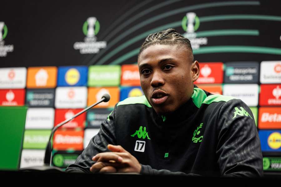Abu Francis pictured during a press conference of the Belgian team Cercle Brugge







