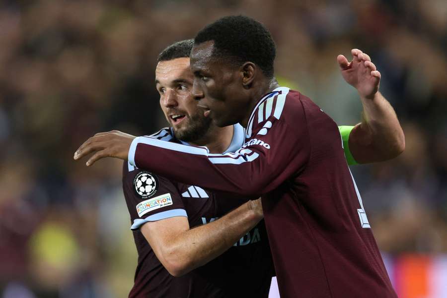 Aston Villa's Nicolas Jackson celebrates scoring their third goal with John McGinn Aston Villa's Nicolas Jackson celebrates scoring their third goal with John McGinn