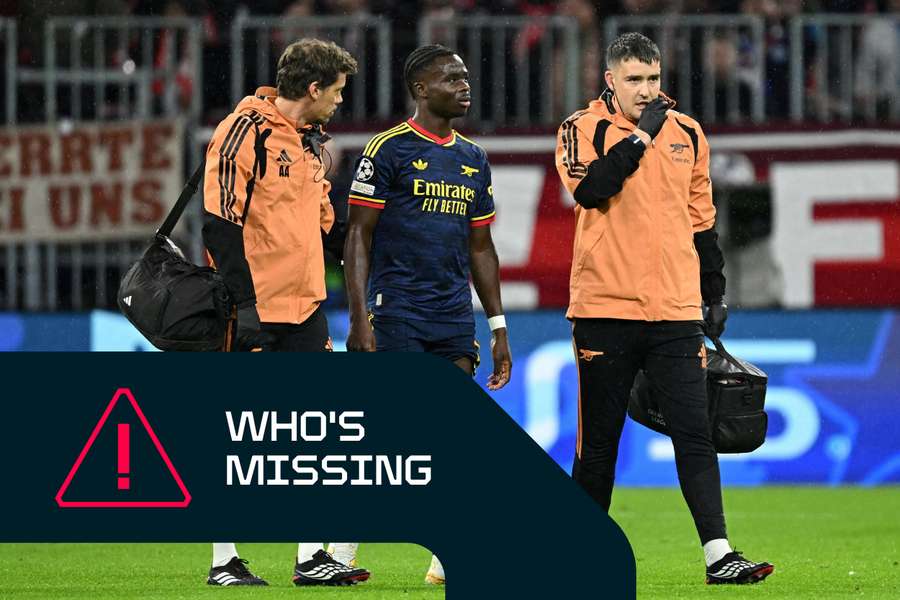 Arsenal's Bukayo Saka suffered a thigh injury in their Champions League draw at Bayern Munich Arsenal's Bukayo Saka suffered a thigh injury in their Champions League draw at Bayern Munich