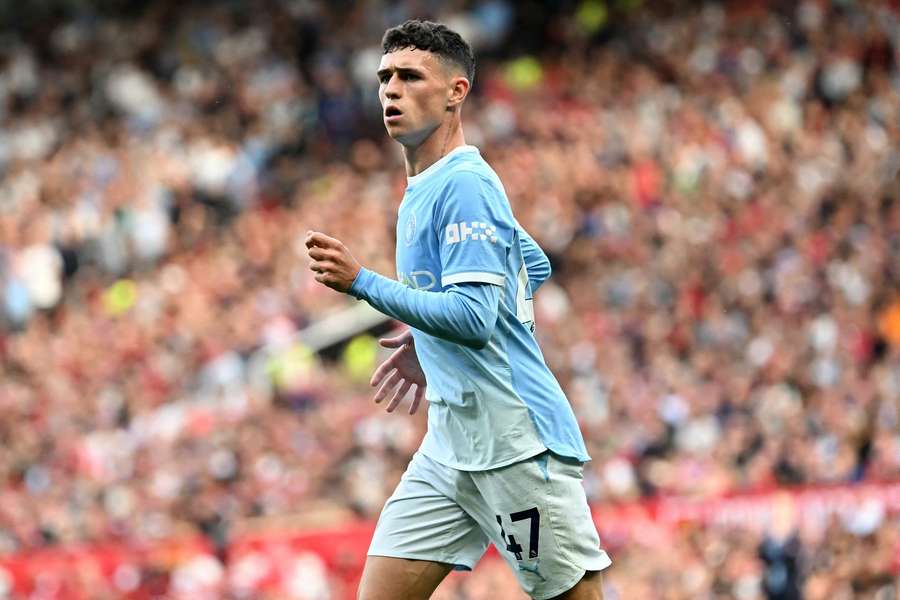 Manchester City's Phil Foden during the match against Manchester United Manchester City's Phil Foden during the match against Manchester United