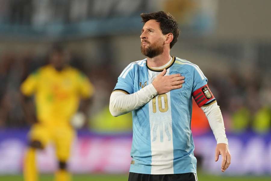 Messi celebrates goal in final game with Argentina