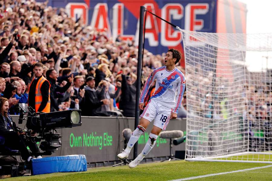 Daichi Kamada celebrates scoring Crystal Palace's equalising goal Daichi Kamada celebrates scoring Crystal Palace's equalising goal