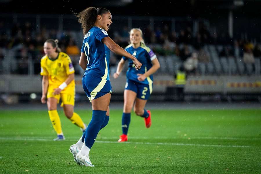 Felicia Schroder celebrates her first international goal