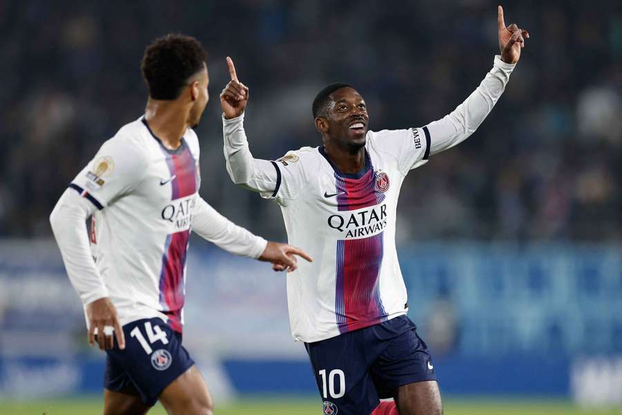 Dembele (R) celebrates his goal Dembele (R) celebrates his goal
