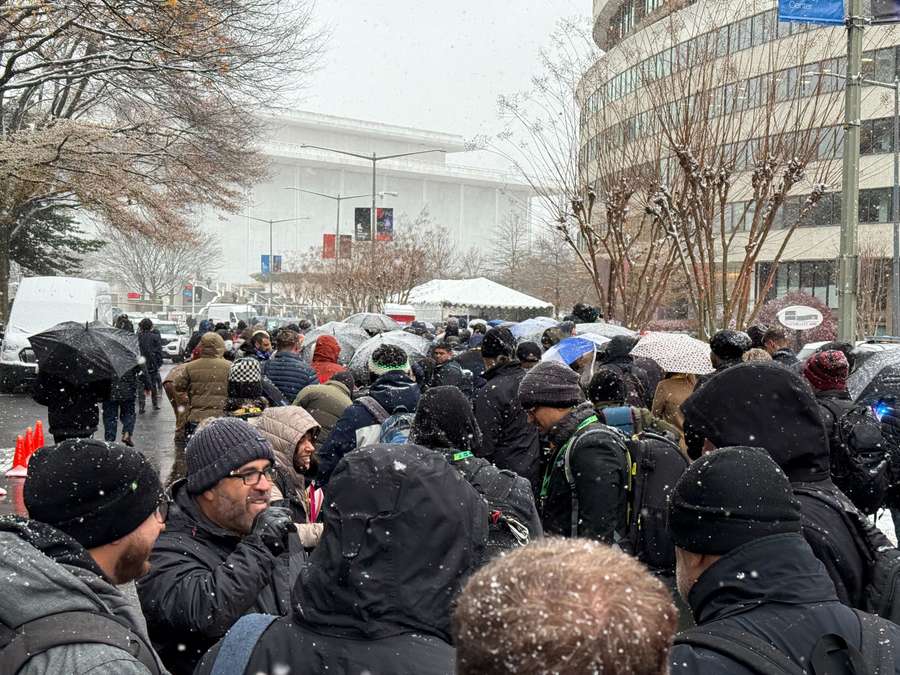 People lining up to enter the Kennedy Center in Washington ahead of the draw People lining up to enter the Kennedy Center in Washington ahead of the draw