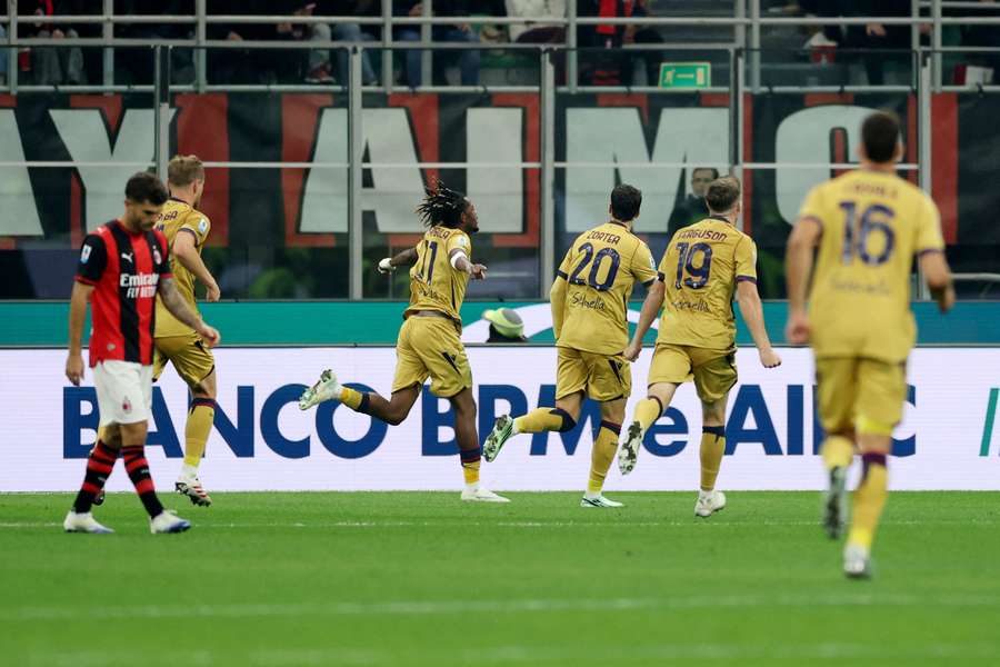 Samuel Mbangula and Bologna celebrate