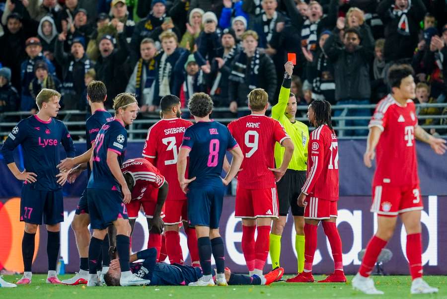 Michael Olise is shown the red card Michael Olise is shown the red card