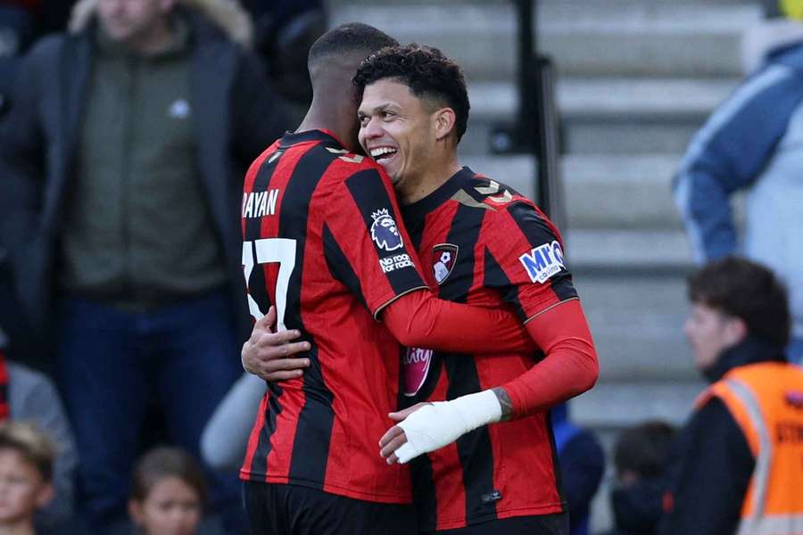 Bournemouth's Evanilson celebrates scoring their second goal with Rayan