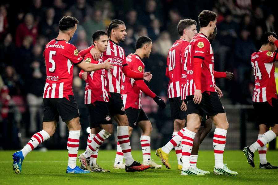 PSV celebrate Mauro Junior's goal against Willem II PSV celebrate Mauro Junior's goal against Willem II