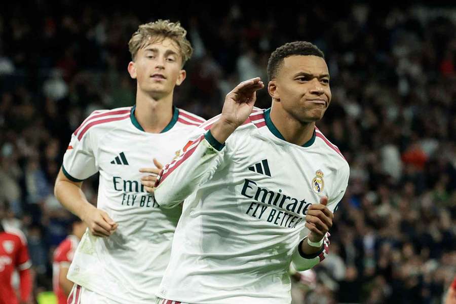 Kylian Mbappe after scoring his second goal